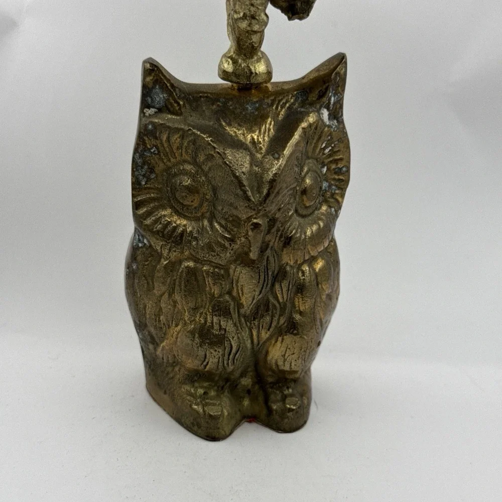 Vintage Brass Owl Service Bell Figural Concierge Hotel General Store Counter